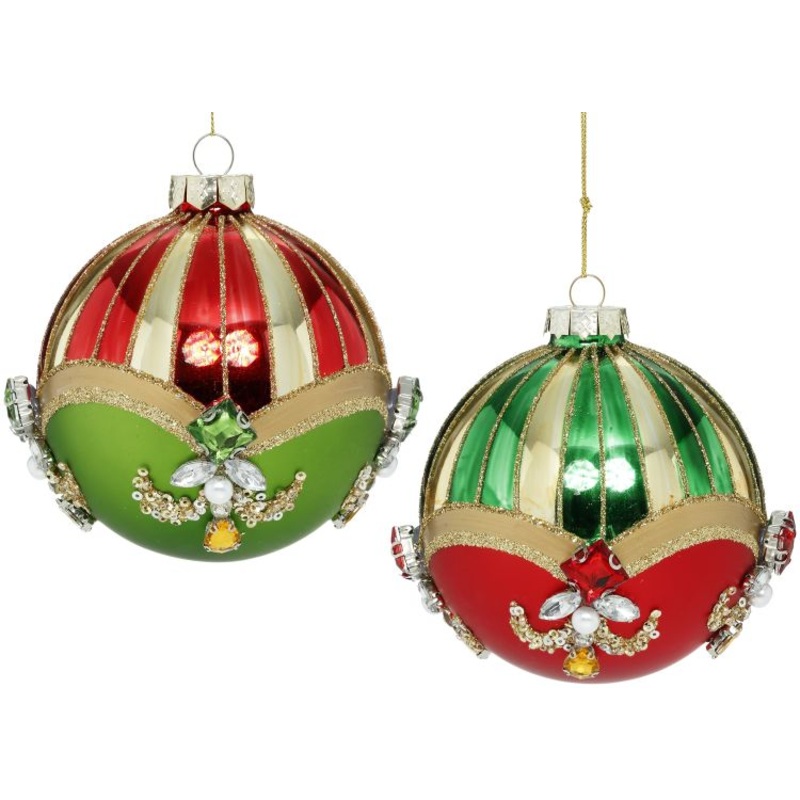 Jeweled Stripes Ball Ornament, Assortment of 2 – 4 Inches, Set of 6, 36-54420, Mark Roberts