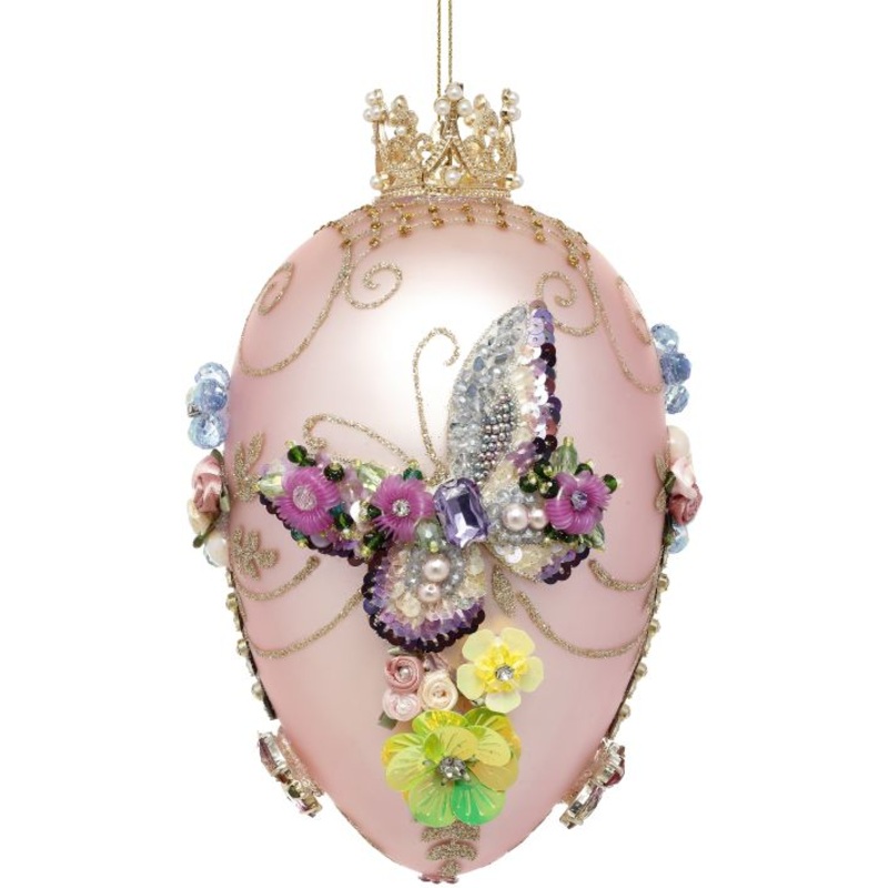 Faberge Jewel Egg Ornament, Pink, Butterfly – 7 Inches