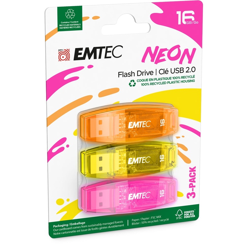 Emtec USB2.0 C410 16GB Neon 3 pcs