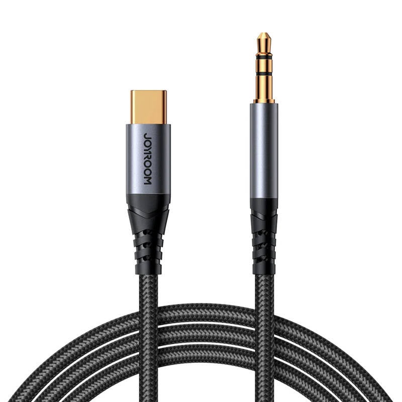 Audio Cable 3,5mm AUX Type-C Joyroom SY-A07 1.2m, Kabel audio mini jack 3,5mm do USB-C Joyroom SY-A07, 1.2m (czarno-srebrny)