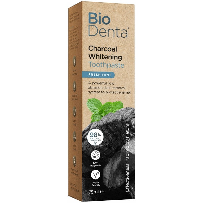 Whitening toothpaste BioDenta Charcoal Whitening Toothpaste BEC141898, mint flavor, with active carbon, 75 ml