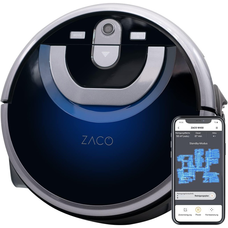 ZACO ILIFE W450 floor cleaning robot Shinebot, 0.85L and 0.9L large water tanks, camera navigation, WiFi app control, OBS detection system