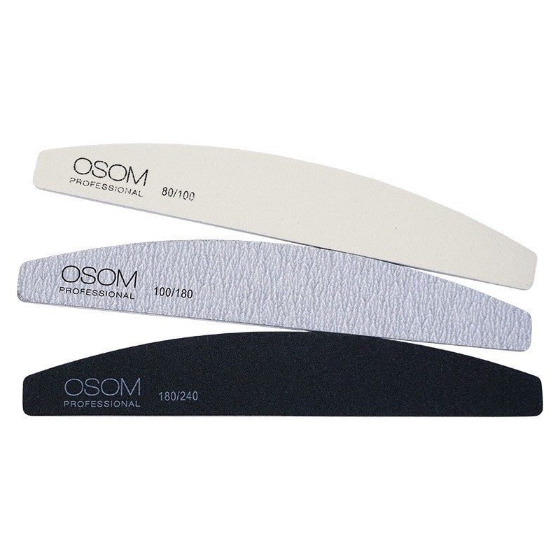 A set of nail files Osom Professional Emery Half Moon Shape Nail Files Kit OSOMP1793, 3 pcs, files of different coarseness