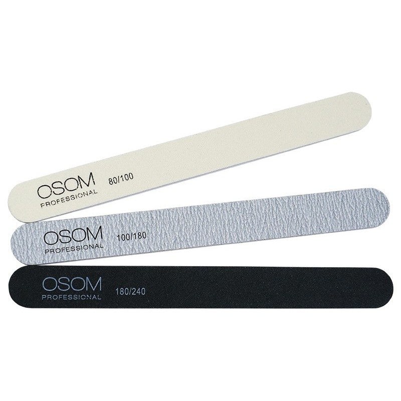 A set of nail files Osom Professional Emery Staright Shape Nail Files Kit OSOMP1803, 3 pcs, files of different coarseness