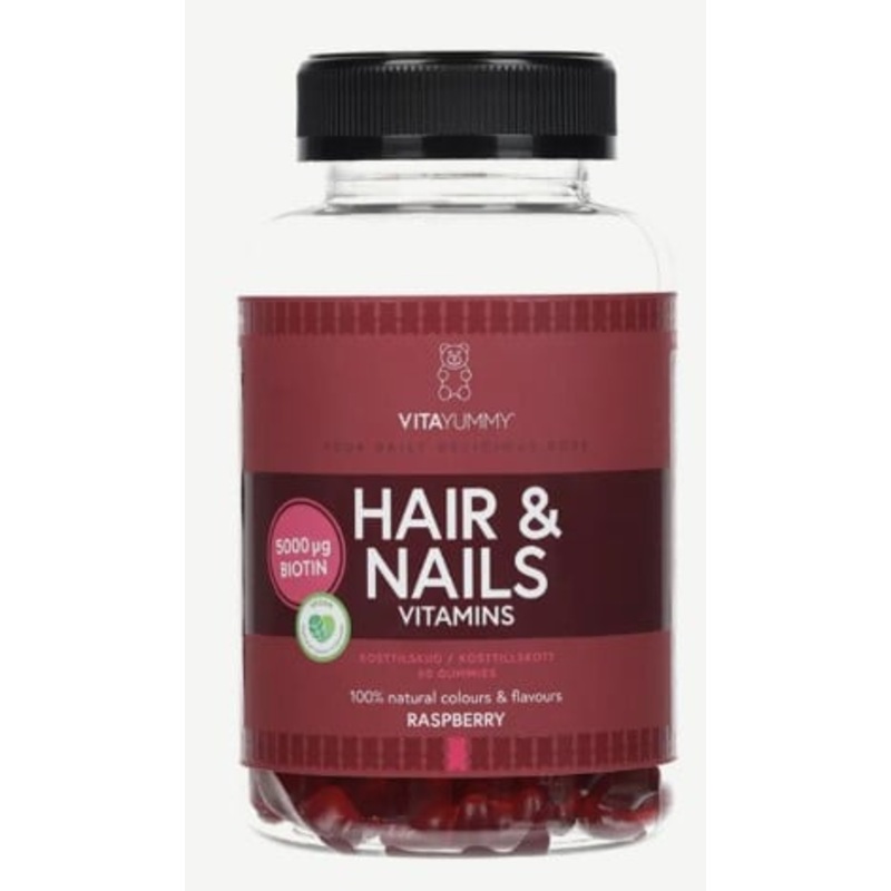 VitaYummy raspberry-flavored multivitamins with biotin for hair and nails, food supplement, 60 pcs/180 g