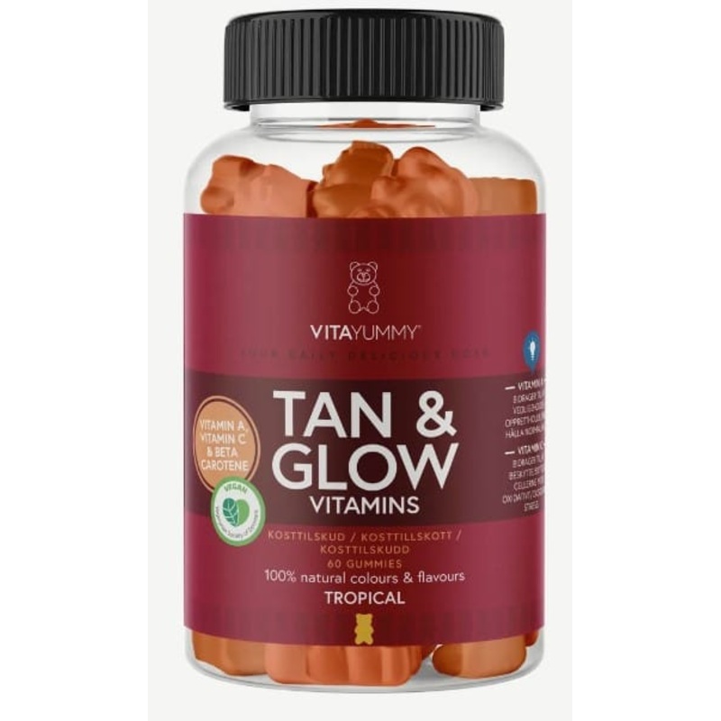 VitaYummy tropical fruit-flavored multivitamins with curcumin and beta-carotene for an even and glowing tan, food supplement, 60 pcs/180 g